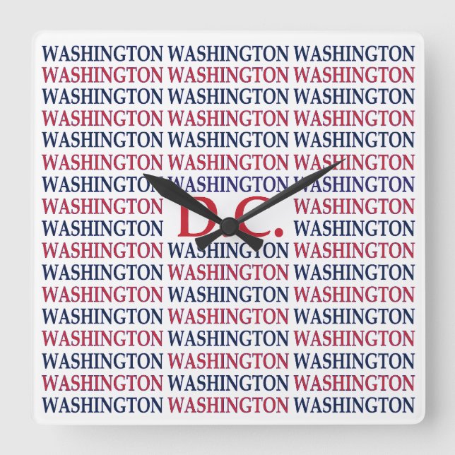 Washington DC Typography Square Wall Clock (Front)