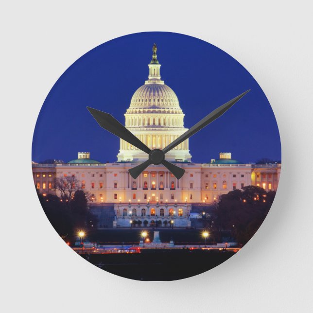 Washington DC United States Capitol at Dusk Round Clock (Front)