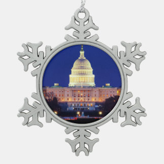 Washington DC United States Capitol at Dusk Snowflake Pewter Christmas Ornament