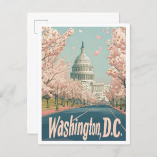 Washington DC USA Art Vintage Travel Illustration Postcard