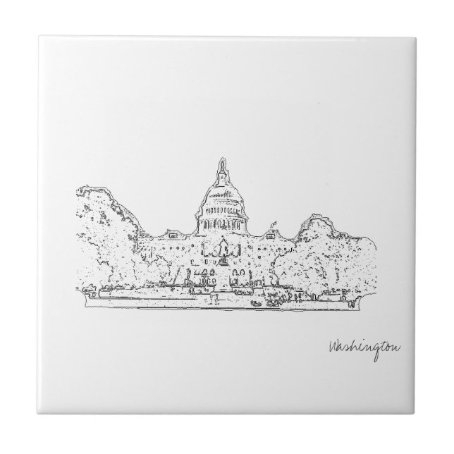 Washington DC USA Capitol Sketch Ceramic Tile (Front)