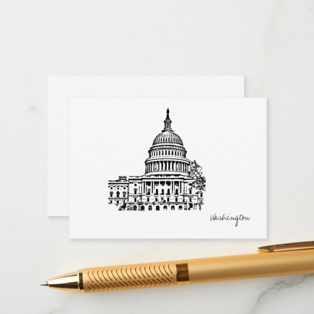 Washington DC USA Capitol Sketch Enclosure Card (Front/Back In Situ)