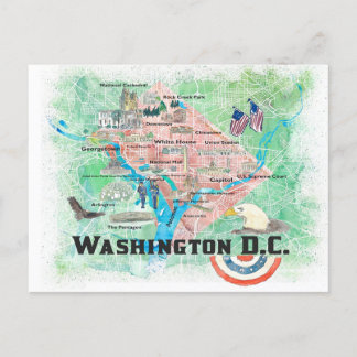 Washington DC USA Illustrated Map with Main Roads Postcard