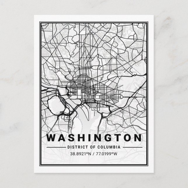 Washington DC USA Travel City Map Postcard (Front)