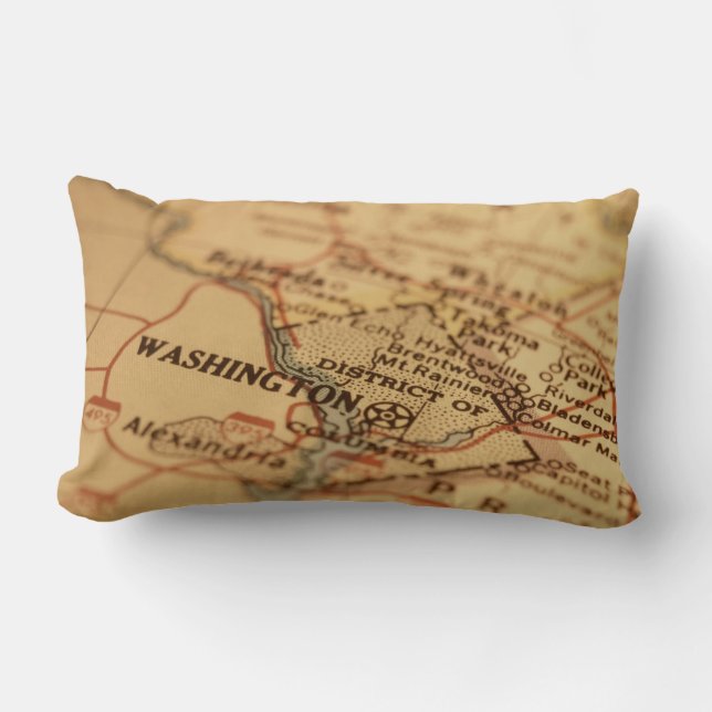Washington DC Vintage Map Lumbar Pillow (Front)