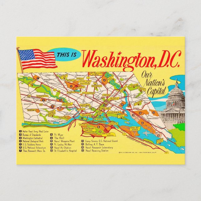Washington DC Vintage Map Postcard (Front)