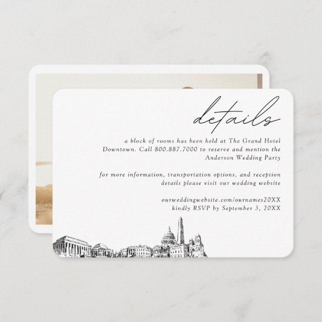 Washington DC Wedding Hotel Room Block Details Enclosure Card (Front/Back)