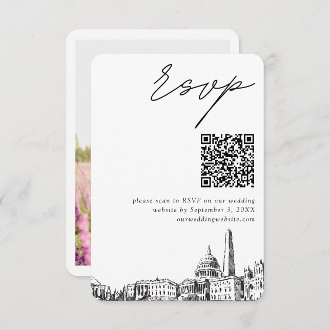 Washington DC Wedding Modern RSVP QR Code Enclosure Card (Front/Back)