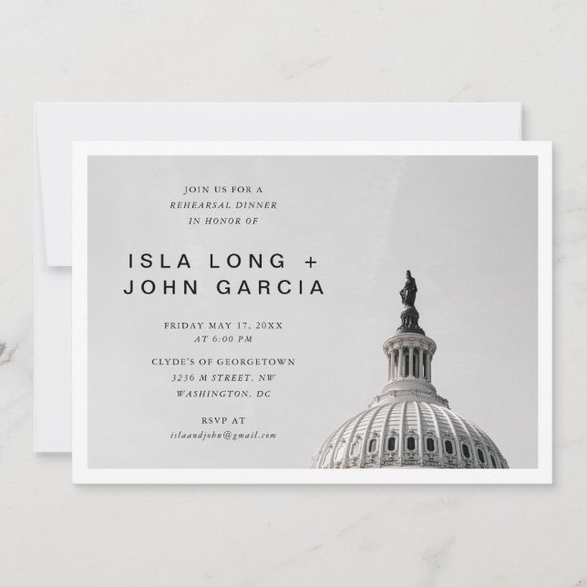 Washington DC Wedding Rehearsal Dinner Invitation (Front)