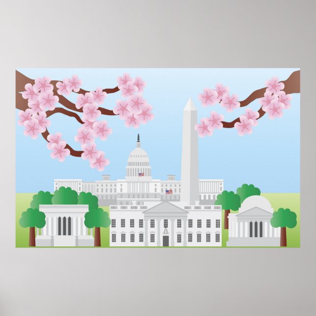 Washington DC with Cherry Blossoms Poster (Front)