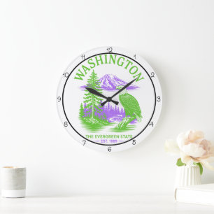 Washington Evergreen State Eagle Large Clock