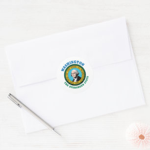 WASHINGTON EVERGREEN STATE FLAG CLASSIC ROUND STICKER