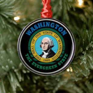 WASHINGTON EVERGREEN STATE FLAG METAL ORNAMENT