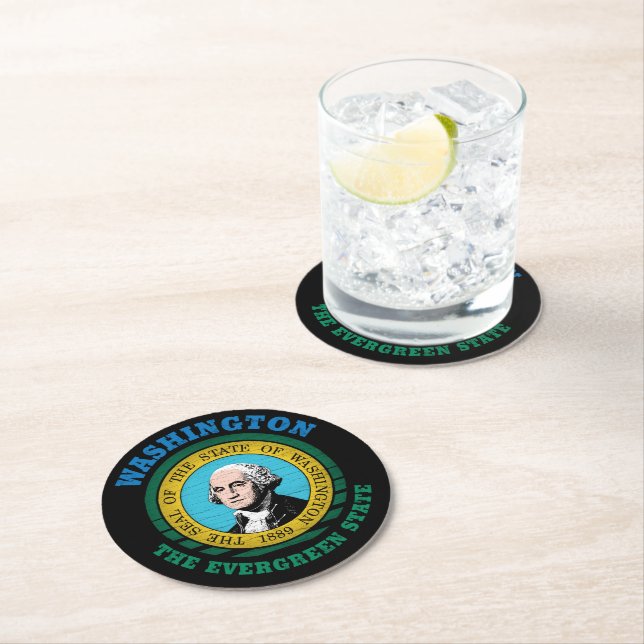 WASHINGTON EVERGREEN STATE FLAG ROUND PAPER COASTER (Insitu)