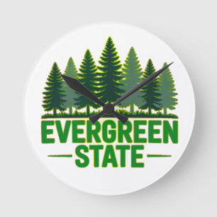 Washington Evergreen State Forest Nature Aesthetic Round Clock