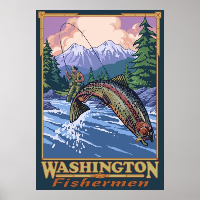 Washington Fisherman - Fly Fishing Travel Poster (Front)