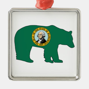 Washington Flag Bear Metal Ornament