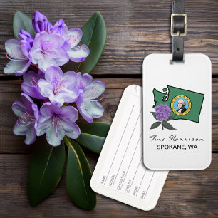 Washington Flag & Flower Pacific Rhododendron Luggage Tag