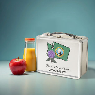 Washington Flag & Flower Pacific Rhododendron Metal Lunch Box