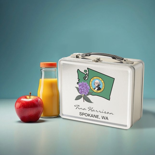 Washington Flag & Flower Pacific Rhododendron Metal Lunch Box (Creator Uploaded)