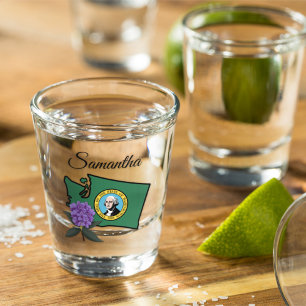 Washington Flag & Flower Pacific Rhododendron Shot Glass