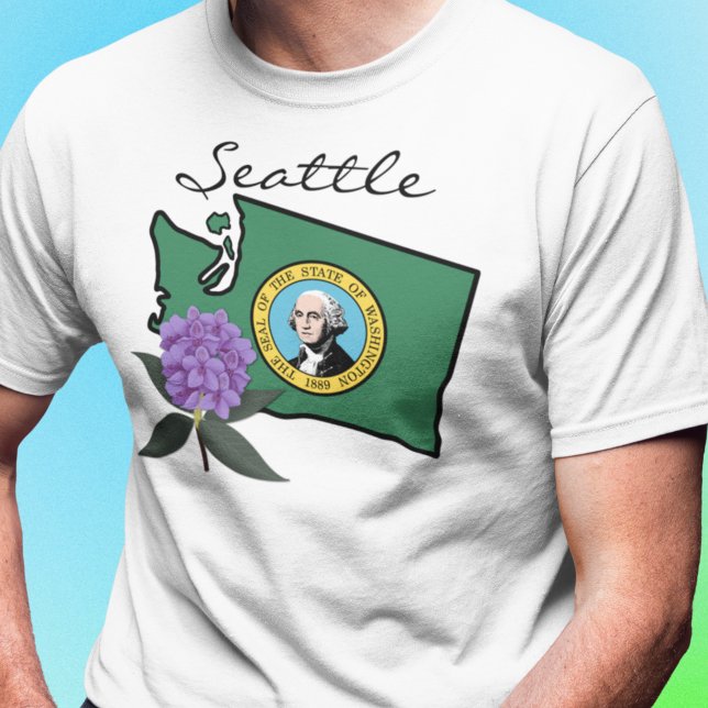 Washington Flag & Flower Pacific Rhododendron T-Shirt (Creator Uploaded)