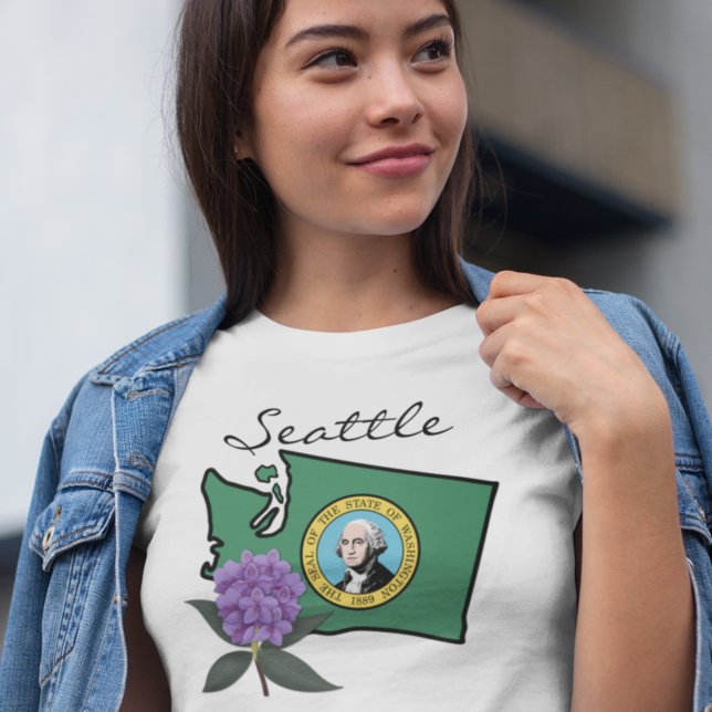 Washington Flag & Flower Pacific Rhododendron T-Shirt (Creator Uploaded)