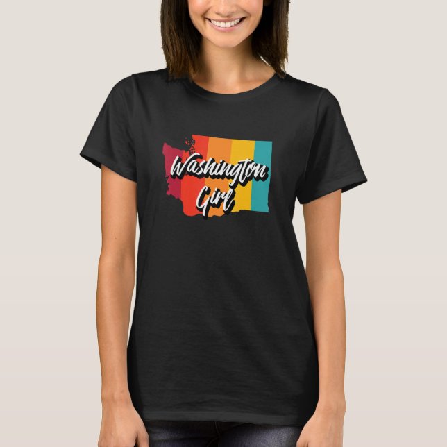 Washington Girl Home State Retro 70s Stripes Us St T-Shirt (Front)