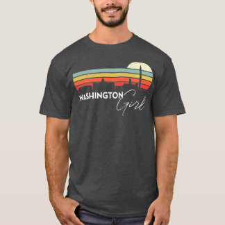 Washington Girl Retro Sunset City Skyline Souvenir T-Shirt