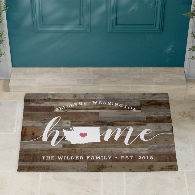 Washington Home State Personalised Wood Look Doormat (Creator Uploaded)