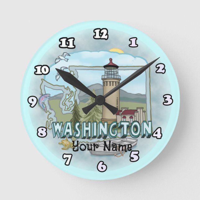 Washington Lighthouse  Round Clock (Front)