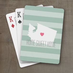 Washington Map Home State Love with Custom Heart Playing Cards