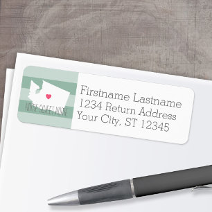 Washington Map Home State Love with Custom Heart Return Address Label