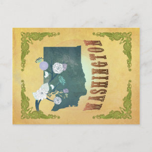 Washington Map With Lovely Birds Postcard