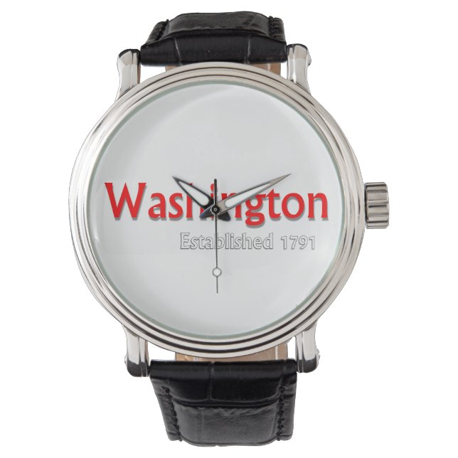 Washington Men's Vintage Black Leather Strap Watch (Front)
