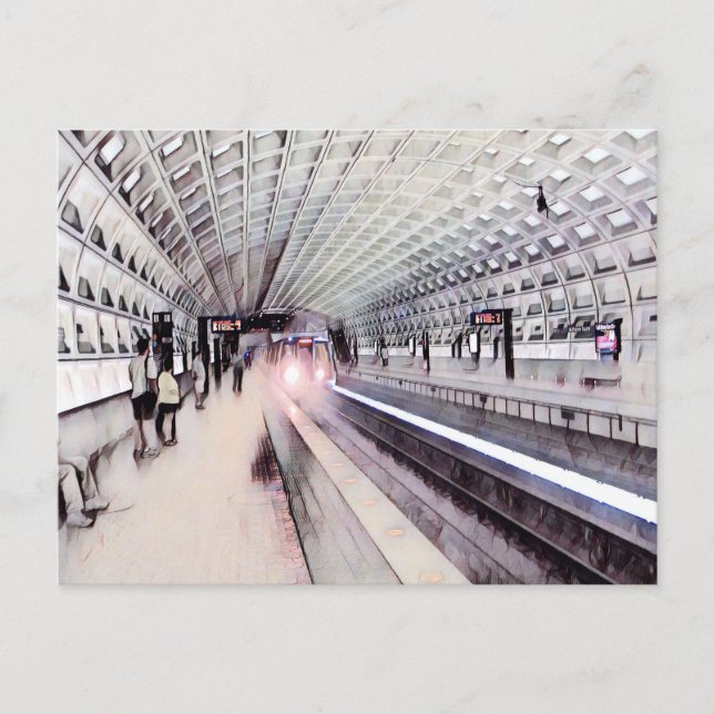 Washington Metro Subway Watercolor Painting Postcard (Front)