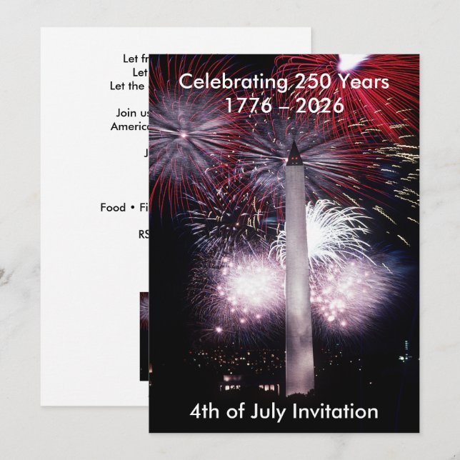 Washington Monument 250 Years 4th of July Party Invitation (Front/Back)