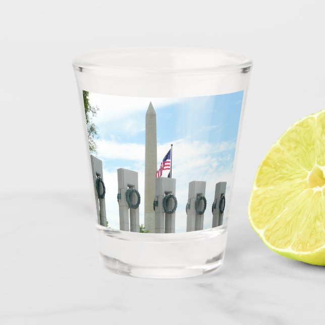 Washington Monument and WWII Memorial in DC Shot Glass (Front)