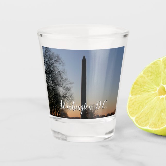 Washington Monument at Sunset in DC Shot Glass (Front)