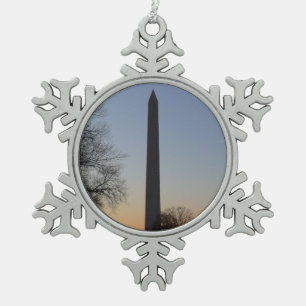 Washington Monument at Sunset in DC Snowflake Pewter Christmas Ornament