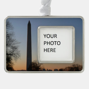 Washington Monument at Sunset Silver Plated Framed Ornament