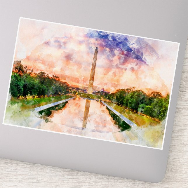 Washington Monument watercolor during sunset (Washington Monument Watercolor Sunset Reflection. Sticker)