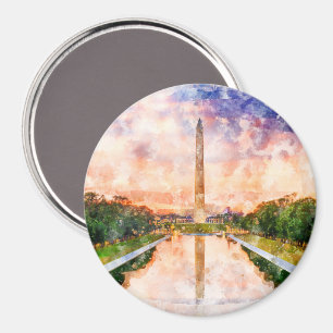 Washington Monument watercolor during sunset Magnet