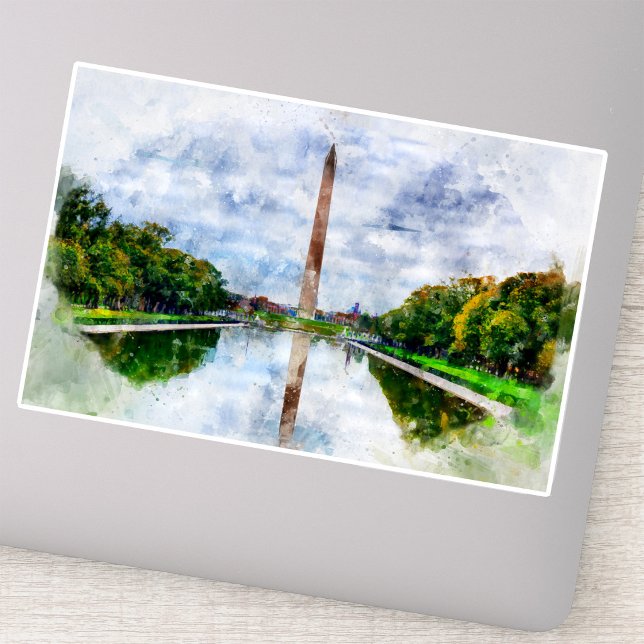 Washington Monument watercolor with reflection (Washington Monument Watercolor with Reflection. Sticker)
