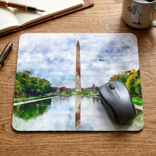 Washington Monument Watercolor with Reflection Mouse Pad