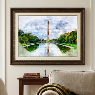 Washington Monument Watercolor with Reflection Photo Print