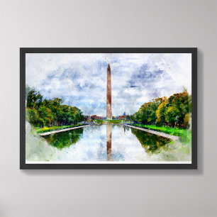 Washington Monument watercolor with reflection Photo Print