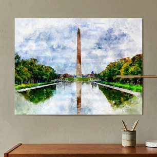 Washington Monument Watercolor with Reflection Poster