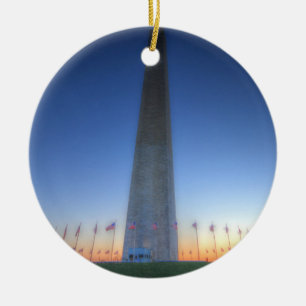 Washington Monument with Orange Sunset Ceramic Ornament