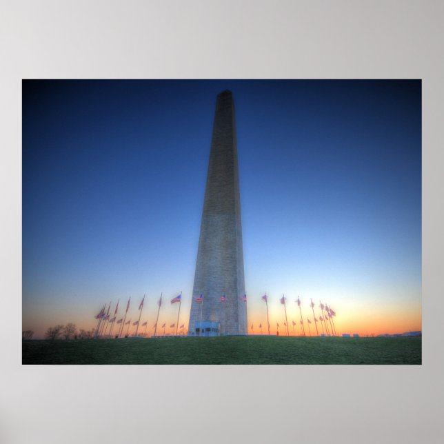 Washington Monument with Orange Sunset Poster (Front)